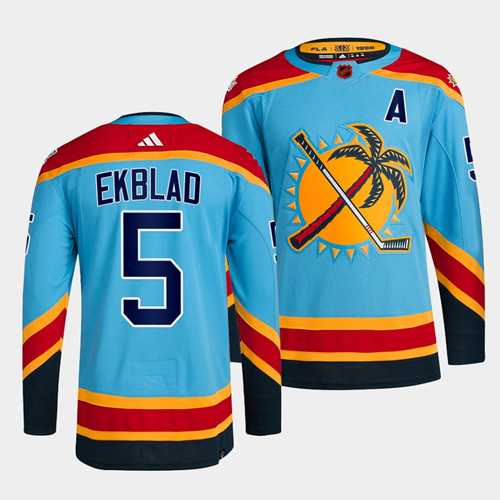 Men%27s Florida Panthers #5 Aaron Ekblad Blue 2022 Reverse Retro Stitched Jersey Dzhi->blue jackets->NHL Jersey